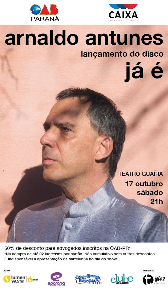 Show acontece no dia 17 de outubro, às 21 horas, no Teatro Guaíra
