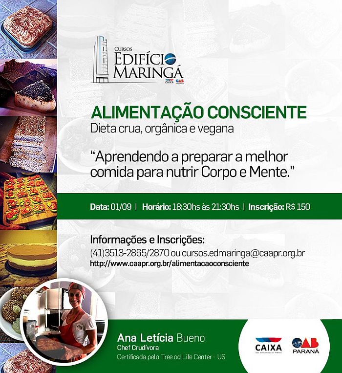 Curso será ministrado no dia 1º de setembro, das 18h30 às 21h30, pela Chef Crudívora Ana Letícia Bueno