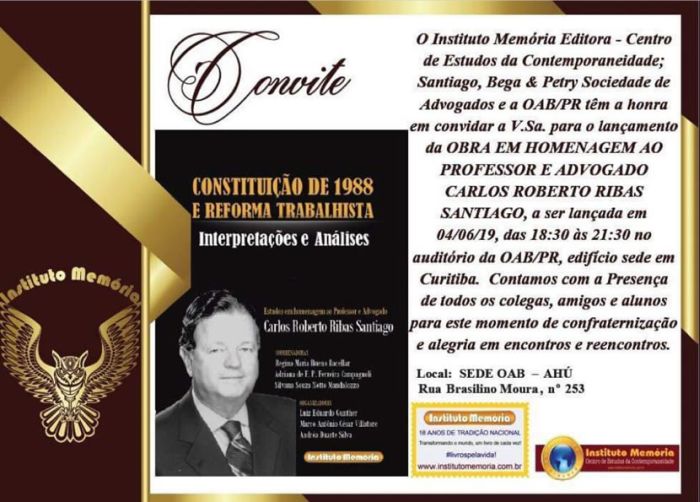 Lançamento do livro será nesta terça-feira, na sede da OAB Paraná - Foto: Divulgação