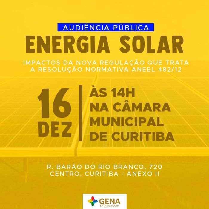 GENA Energia Solar e autoridades convocam para audiência pública no dia 16/12 - Foto: Divulgação