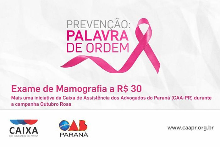 Exame de mamografia a R$ 30 para advogadas no Outubro Rosa da CAA-PR